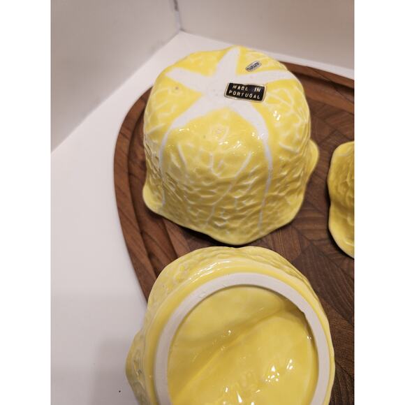 2 Secla Portugal Pottery Cabbage‎ Leaf Yellow Soup Bowl+ Lid Condiment VTG Majol - Picture 8 of 12